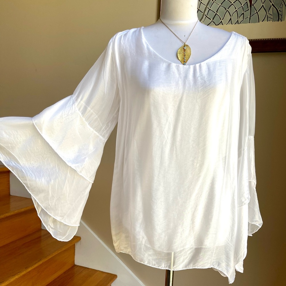 M-Made in Italy Woven Top with Long Layered Sleeves SZ M